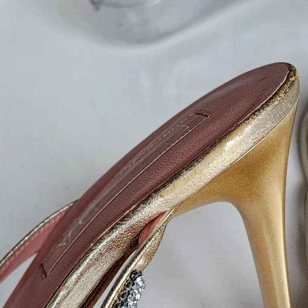 ESCADA Gold Rhinestone Sandals Stiletto Heel Size 39.5 9